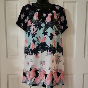 Chic Floral Bird Print Womens Dress - Size: Medium - Boutique Brand